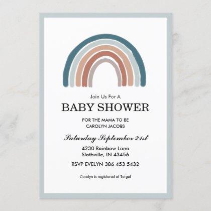 Rainbow Blue Boy Baby Shower Invitation