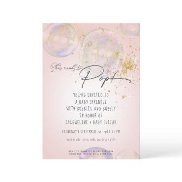 Rainbow Bubbles Ready to Pop Girl Baby Shower Pink