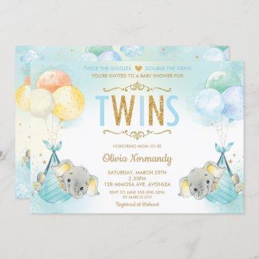 Rainbow Twin Boys Elephant Baby Shower Sprinkle Invitation