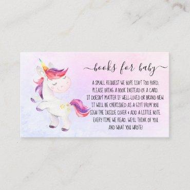 Rainbow Unicorn Girl Book Request for Baby Shower Enclosure Card