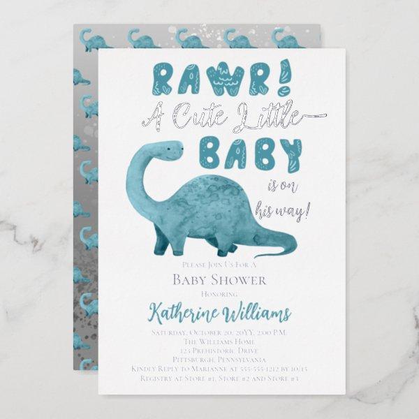 Rawr A Cute Little Baby On The Way Dinosaur Shower Foil