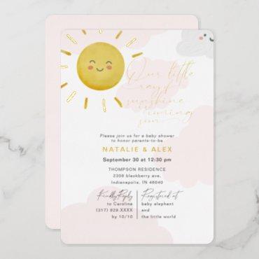 Ray of Sunshine Clouds Girl Baby Shower  Foil