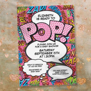 Ready to Pop Baby Shower Comic Book Fun Pink