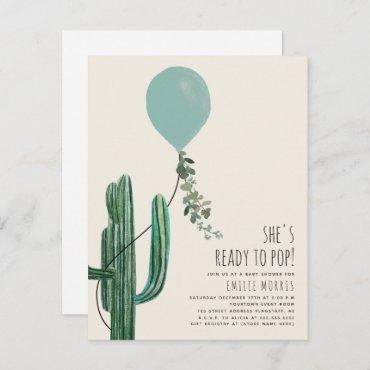 Ready to Pop Balloon Cactus Teal Baby Shower