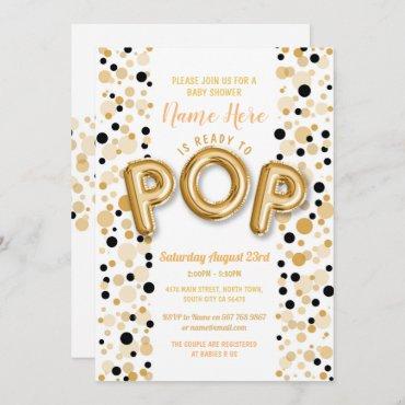 Ready to POP Boy Baby Shower Gold & Black Elegant Invitation