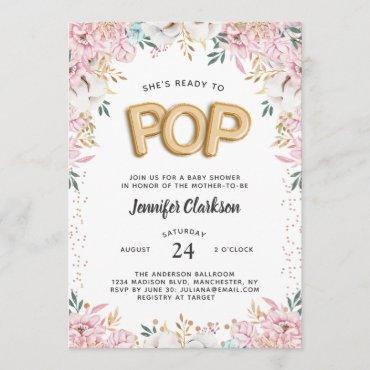 "Ready to Pop" Floral Baby Shower Balloons Invitation