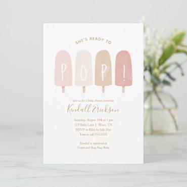 Ready to Pop Pink Popsicle Girl Baby Shower Invitation