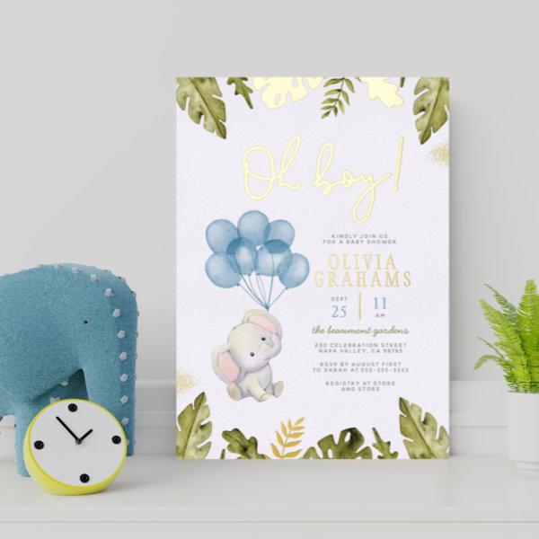 Real Foil | Oh Boy Watercolor Elephant Baby Shower Foil