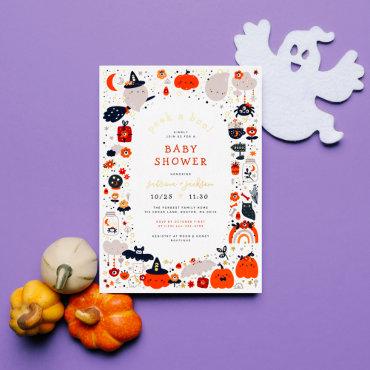 Real Foil | Peek A Boo Boho Halloween Baby Shower Foil  Postcard