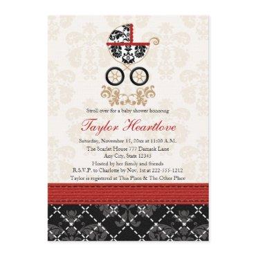 RED AND BLACK DAMASK BABY CARRIAGE