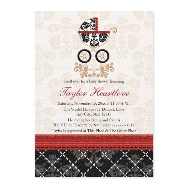 RED AND BLACK DAMASK BABY CARRIAGE