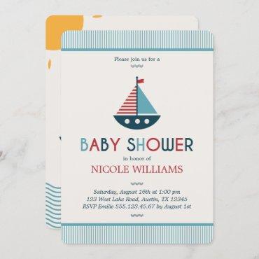 Red and Blue Nautical Baby Shower Invitation