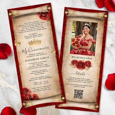 Red and Gold Quinceanera Scroll  Card