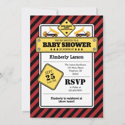 Red Construction Baby Shower Invitation
