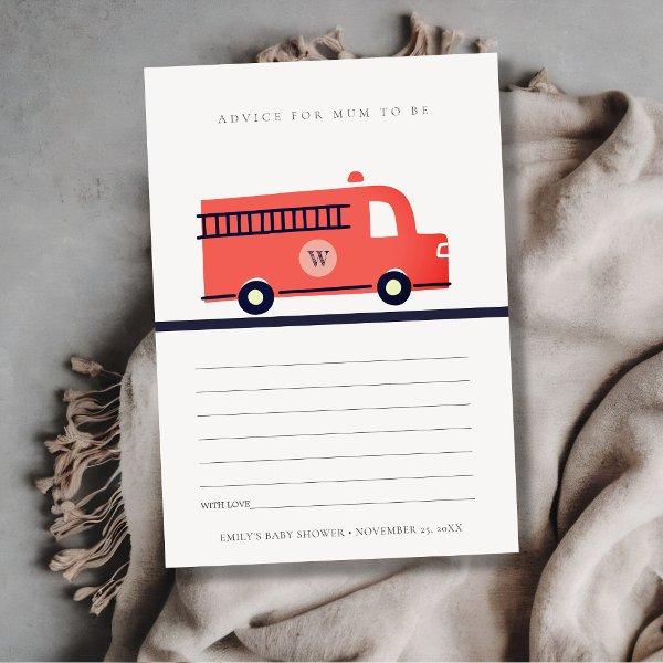 Red Fire Truck Engine Advice for Mum Baby Shower Enclosure Card