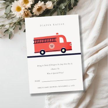 Red Fire Truck Engine Diaper Raffle Baby Shower Enclosure Card