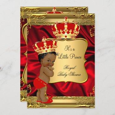 Red Gold African American Prince Baby Shower Invitation