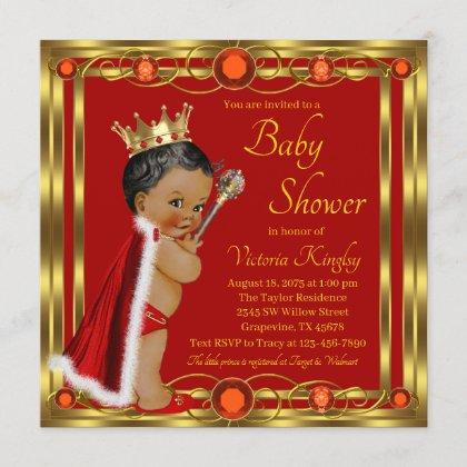 Red Gold African American Prince Jewel Baby Shower Invitation