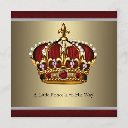 Red Gold Crown Prince Boy Baby Shower Invitation