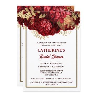 Red gold white rose watercolor bridal shower
