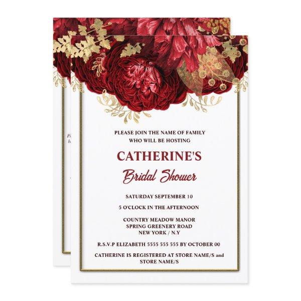 Red gold white rose watercolor bridal shower
