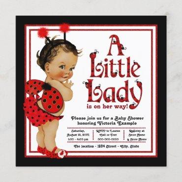 Red Ladybug Ethnic Girl Ladybug Baby Shower Invitation