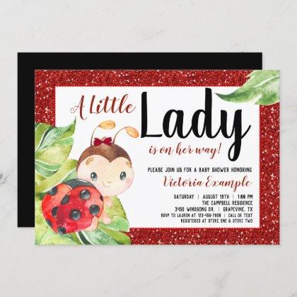 Red Ladybug Little Lady Baby Shower Invitation