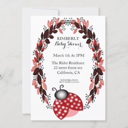 Red Ladybug Red Leaves Baby Shower Invitations