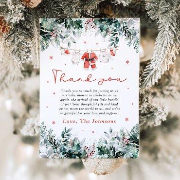 Red Snow Winter Christmas Baby Clothes Baby Shower Thank You Card
