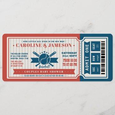 Red Vintage Baseball Ticket Couples Baby Shower Invitation