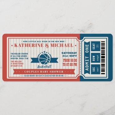 Red Vintage Basketball Ticket Couples Baby Shower Invitation