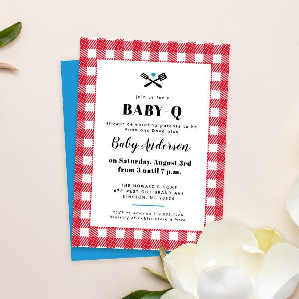 Red White and Blue Plaid Baby-Q Shower