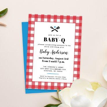 Red White and Blue Plaid Baby-Q Shower