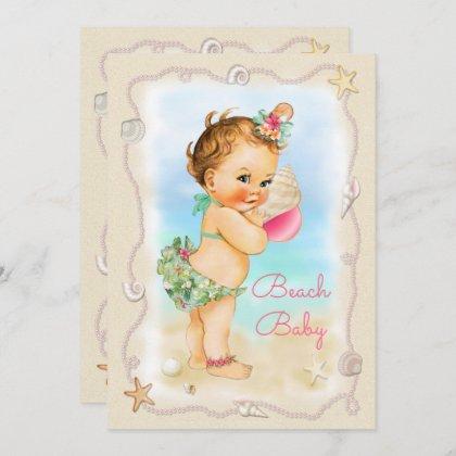 Redhead Beach Baby Conch Shell Baby Shower Invitation
