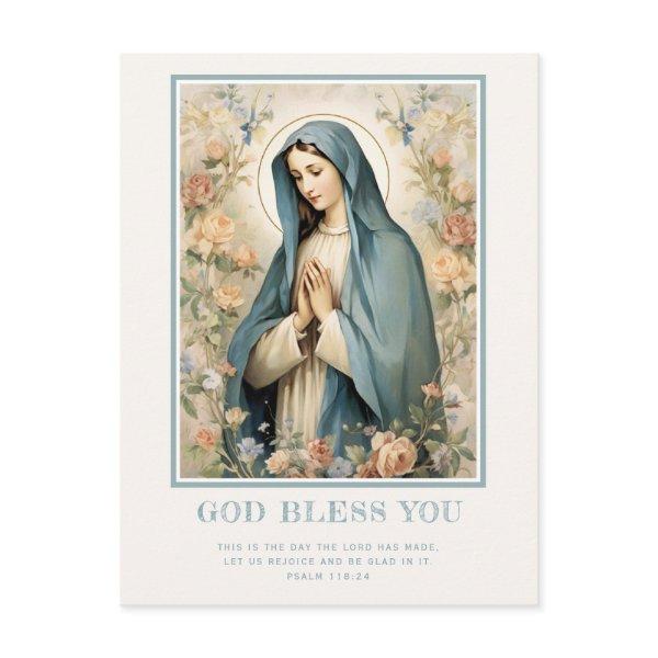 Religious Blessed Mother Mary Floral Catholic Postcard