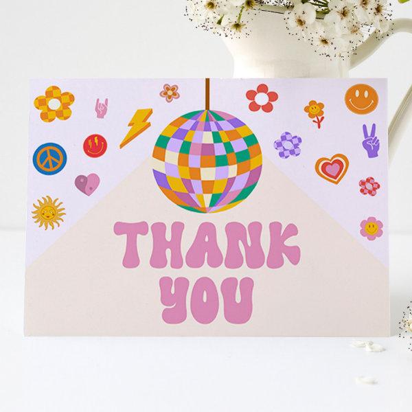 Retro 70's Disco Ball Groovy Baby Baby Shower Thank You Card