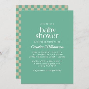 Retro Aesthetic Checkerboard Mint Baby Shower