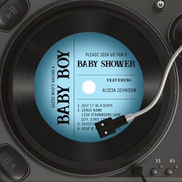 Retro Blue Vignette Vinyl Record Boy