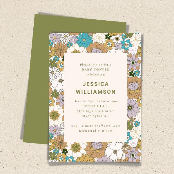 Retro Boho Teal Brown Floral Cute
