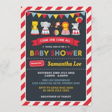 Retro Carnival Circus Animals Baby Shower Invite