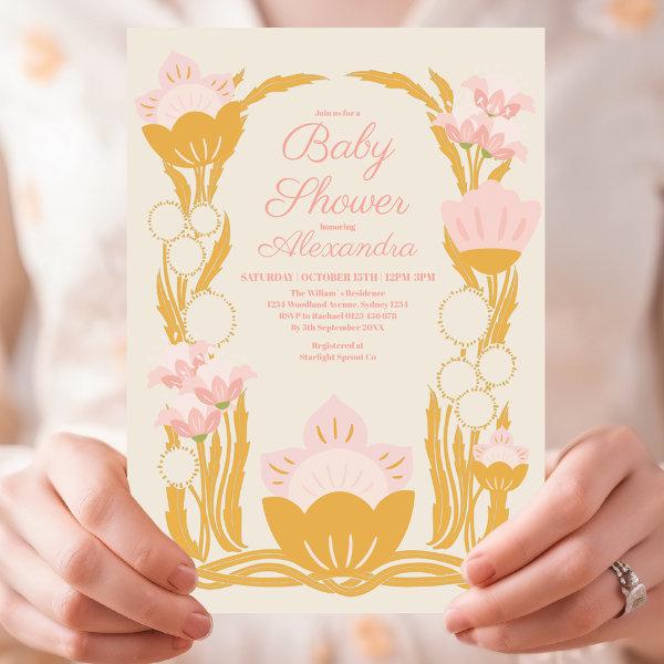 Retro Floral Pink Gold Art Nouveau