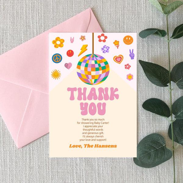 Retro Groovy Disco Ball Baby Shower Thank You Card