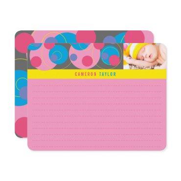 Retro Mod Bubbly Circles Dots Pink Blue Kids Photo Thank You Card