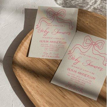 Retro Pink Hand Written Drawn Bow Baby Girl Shower