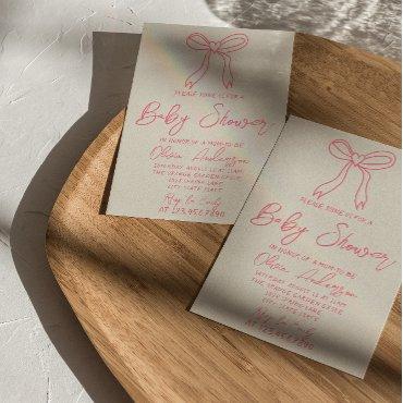 Retro Pink Hand Written Heart Bow Baby Girl Shower