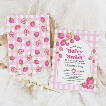 Retro Pink Strawberry Berry Sweet Baby Girl Shower