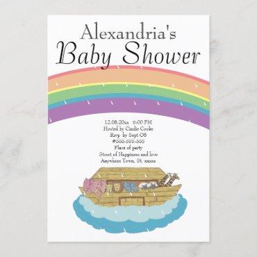 Retro Rainbow Noah's Ark Baby Shower invitation