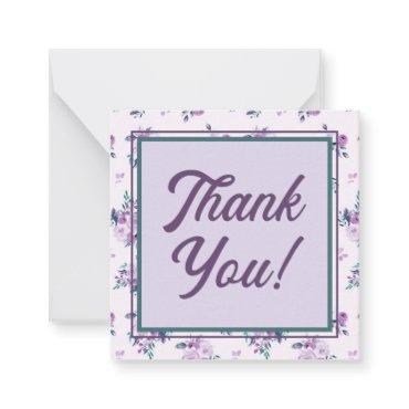 Retro Script Font with Purple Floral Thank You Note Card