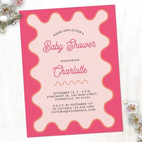 Retro Wavy Pink Curve  Postcard
