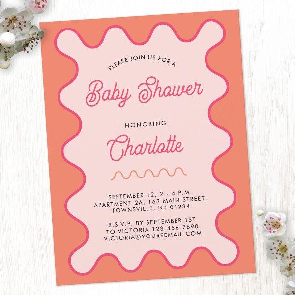 Retro Wavy Pink Orange  Postcard